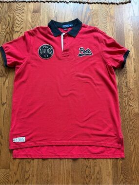 Polo Ralph Lauren PRL Athletics '67 Patch Shirt Red Black Mens XXL Custom Fit